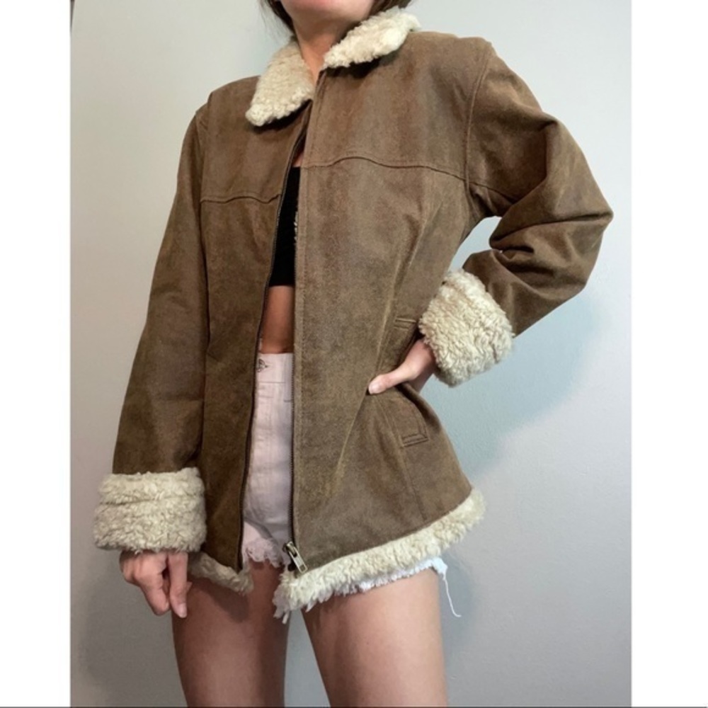 Vintage Genuine Leather Brown Route 66 Sherpa Lined Jacket